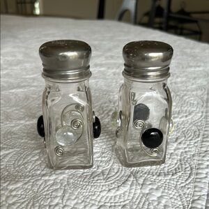 Glass Salt and Pepper Shakers with Silver Tops